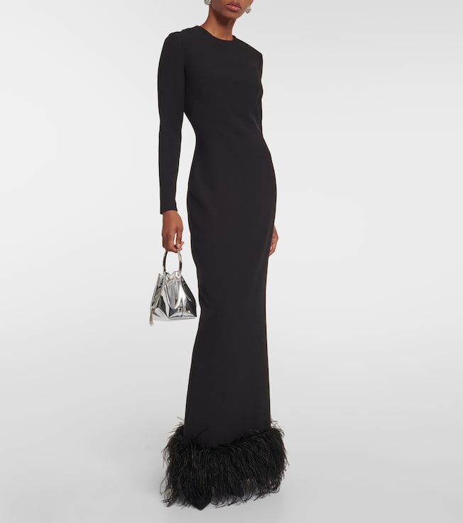Safiyaa Feather-trimmed crêpe gown