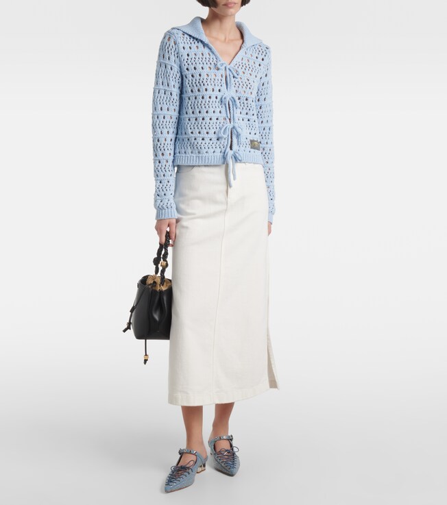 GANNI Open-knit cotton-blend cardigan