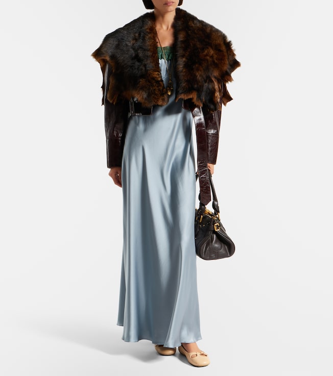 Chloé Cropped shearling-trimmed leather jacket