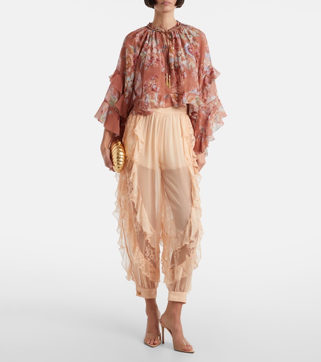 Zimmermann Rebellion ruffled silk wide-leg pants