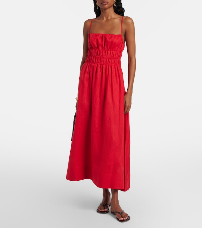 Staud Ayla shirred linen midi dress