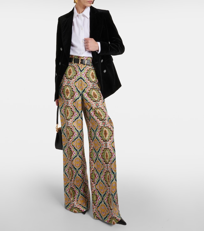 Etro Printed silk wide-leg pants