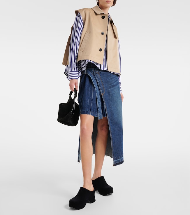 Sacai Asymmetric denim midi skirt