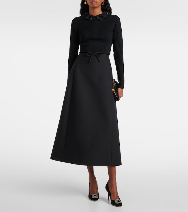 Carolina Herrera Embellished ribbed-knit wool top