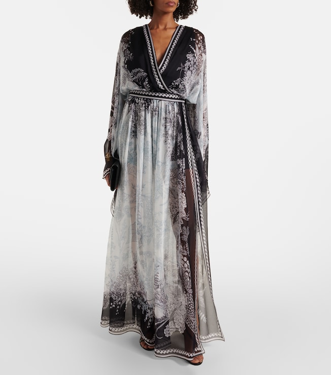 Elie Saab Printed silk chiffon maxi skirt