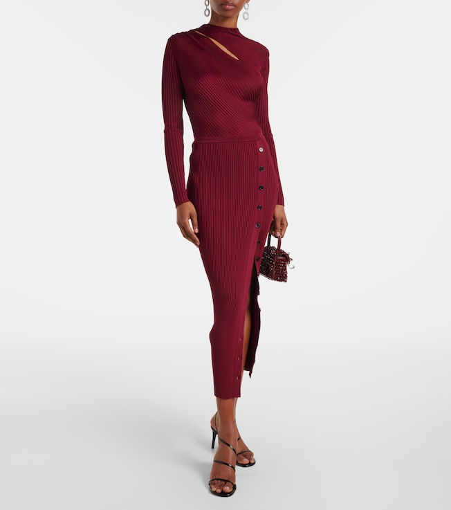 self-portrait Cutout ribbed-knit midi dress