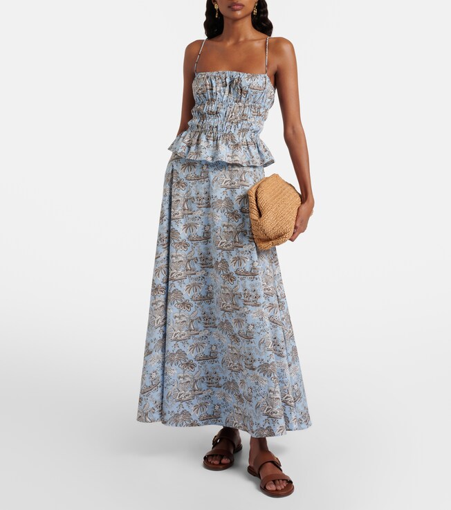 Staud Floral cotton midi skirt