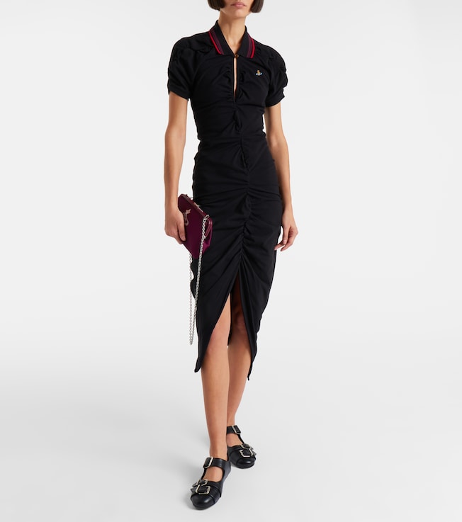 Pulling ruched cotton midi dress