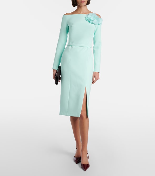 Safiyaa Jay floral-appliqué crêpe midi dress