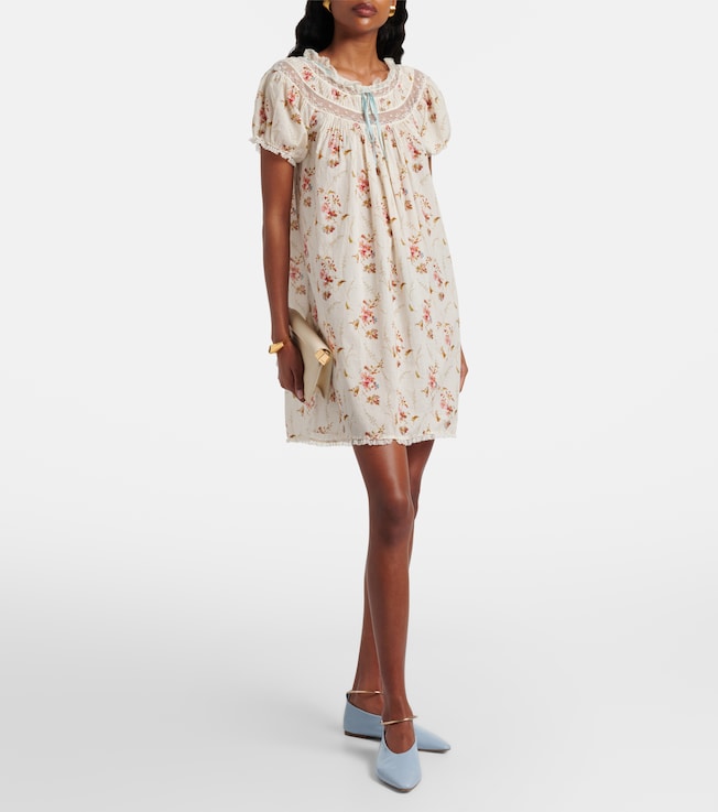 Dôen Floral lace-trimmed cotton poplin minidress