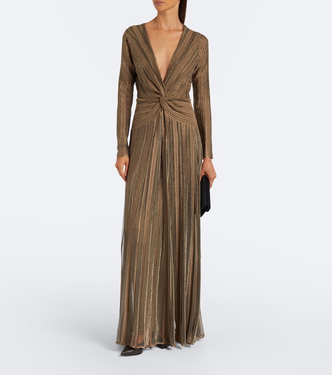 Ralph Lauren Collection Dabney pleated silk-blend lamé gown