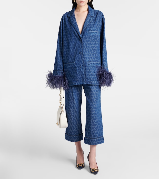 Valentino Feather-trimmed denim shirt