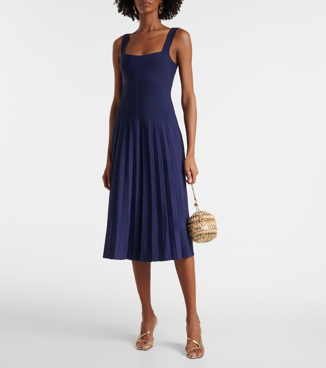 Staud Ellison pleated compact-knit midi dress