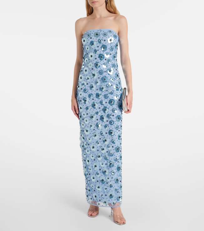 Rotate Floral embellished strapless gown