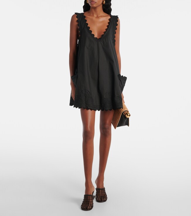 Juliet Dunn Embroidered cotton poplin minidress