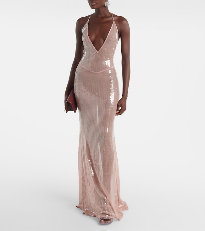 The New Arrivals Ilkyaz Ozel Claudie sequined sheer maxi dress