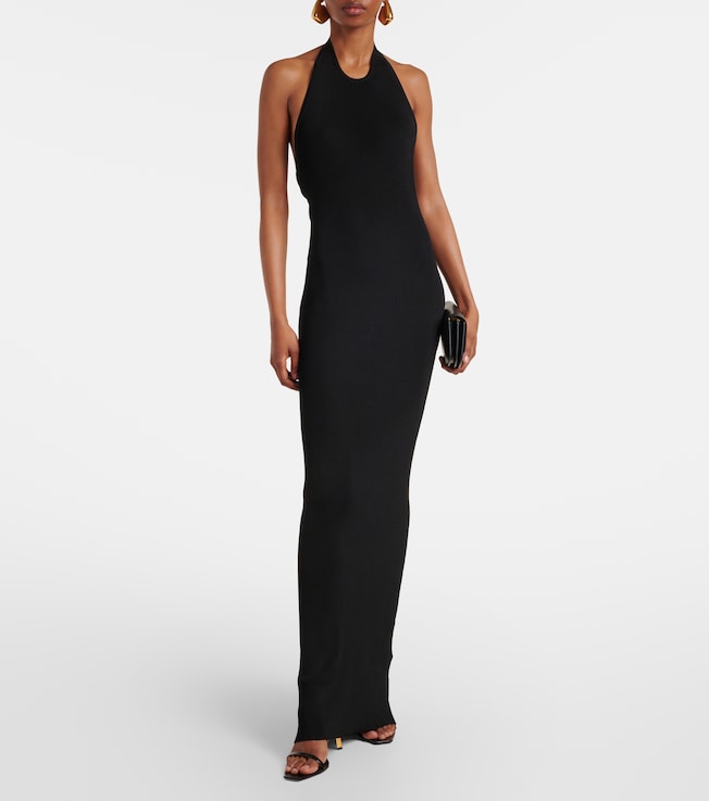 Nili Lotan Ribbed-knit halterneck maxi dress