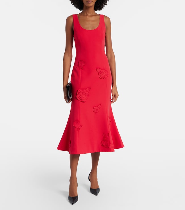 LEO LIN Emily floral-appliqué midi dress