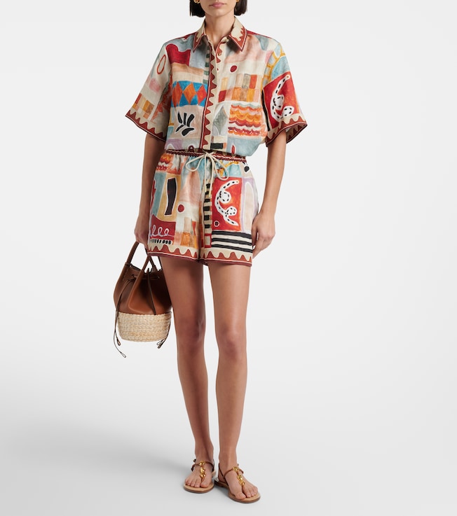 Alémais x LRNCE Michelle printed linen Bermuda shorts