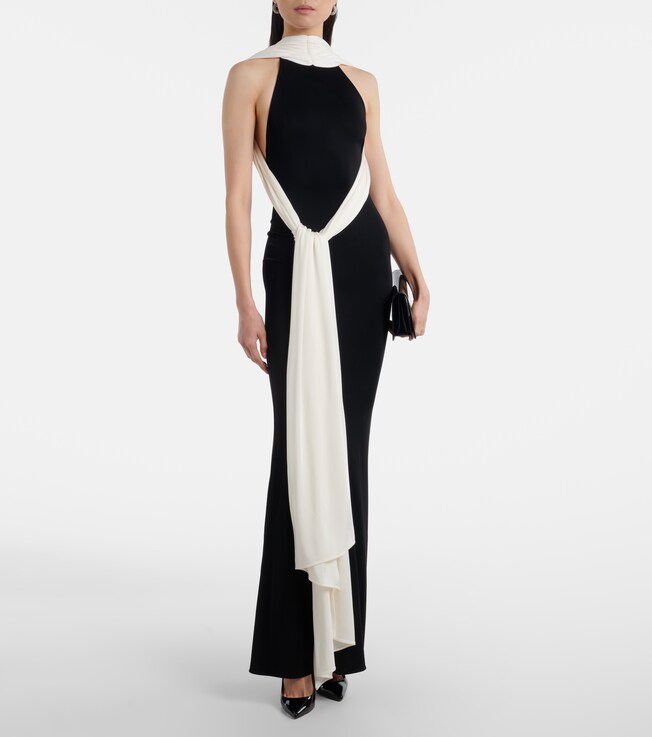 The New Arrivals Ilkyaz Ozel Leia scarf-detail halterneck gown