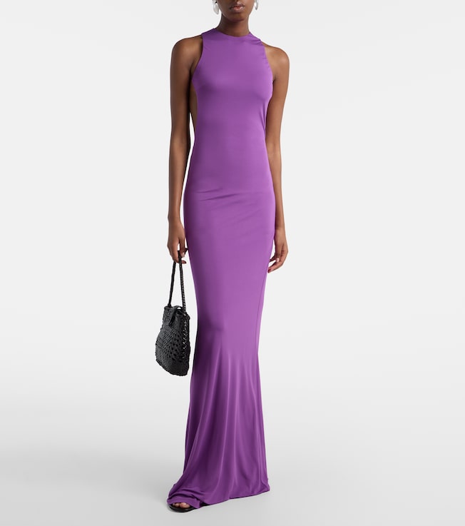 DE LA VALI Maha beaded open-back jersey gown