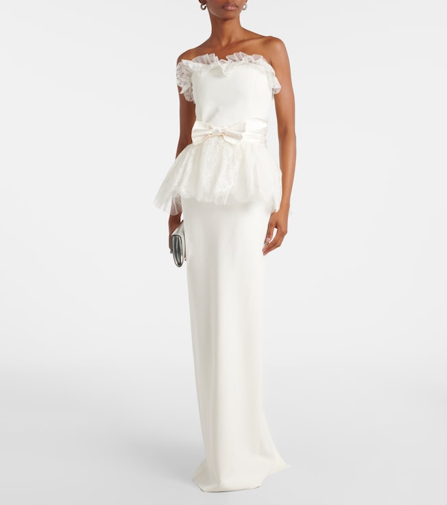 Alessandra Rich Peplum lace-trimmed cady bustier gown