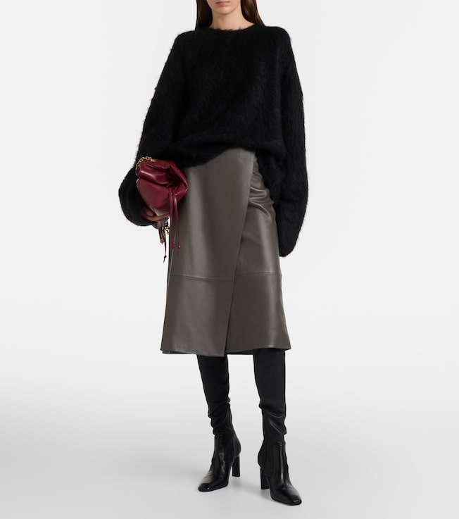 Yves Salomon Leather midi skirt