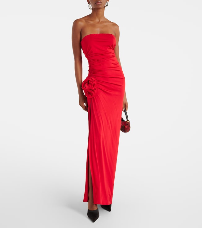 Magda Butrym Floral-appliqué ruched jersey maxi dress