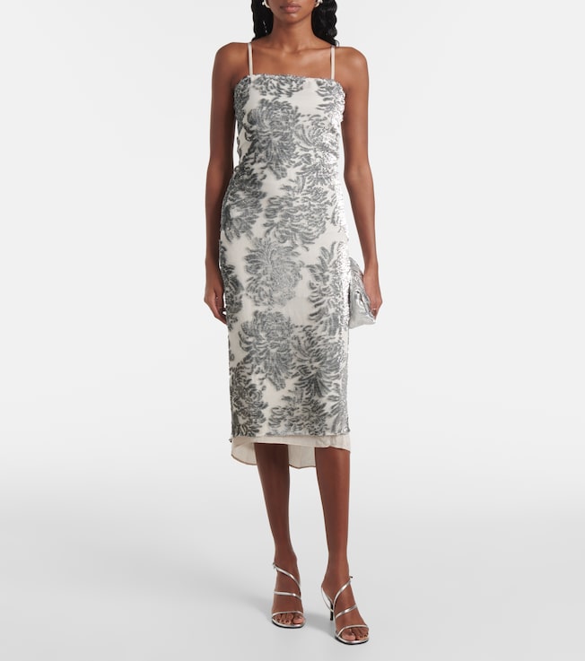 Jacques Wei Floral embellished silk-blend slip dress