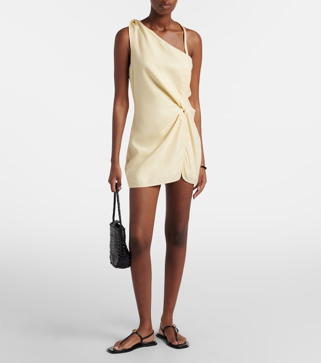SIR. Gathered halterneck linen minidress