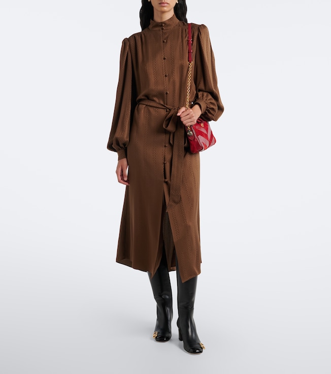 Valentino Garavani Valentino Garavani Belted chevron jacquard silk midi dress