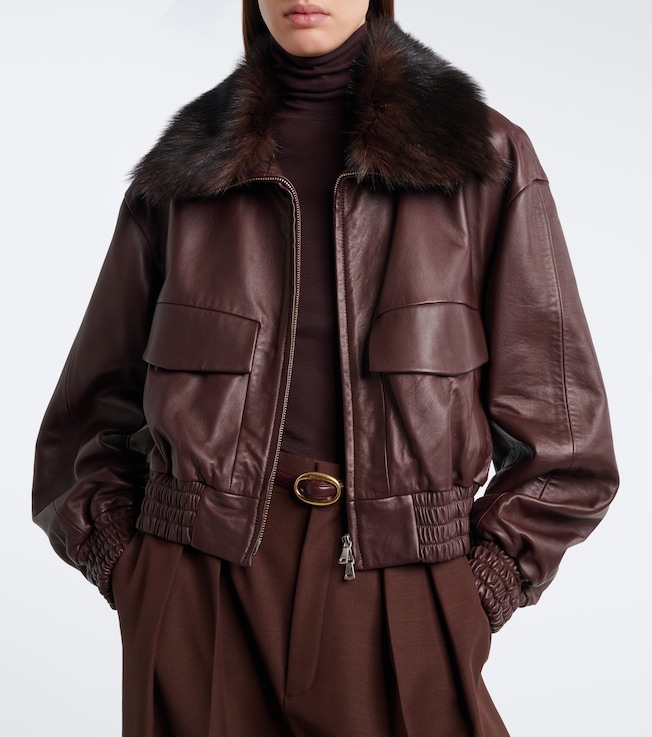 NOUR HAMMOUR Shearling-trimmed leather blouson jacket