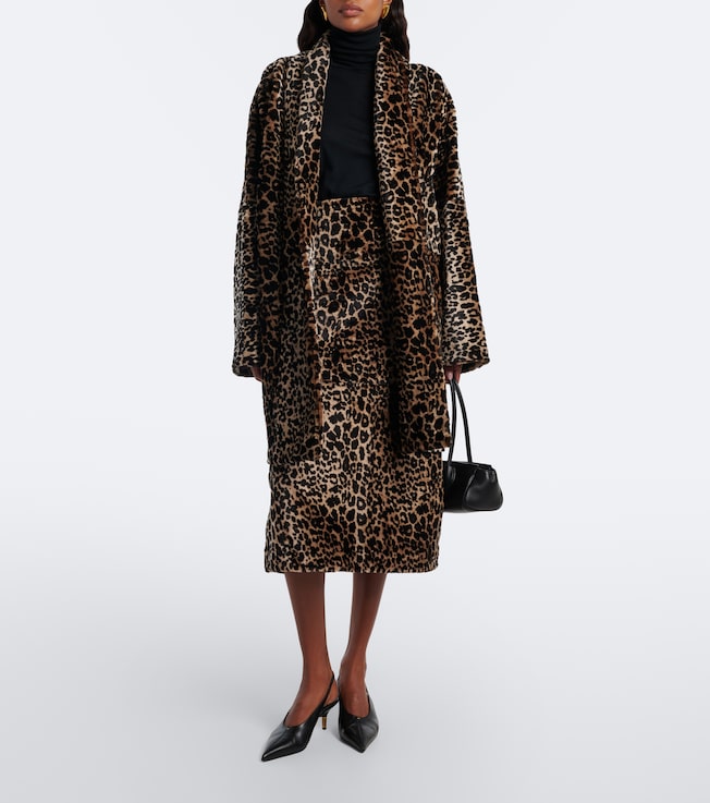 NOUR HAMMOUR Nour Hammour Alana leopard-print shearling pencil skirt