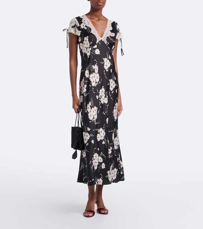 RIXO Rixo Fern floral lace-trimmed satin midi dress