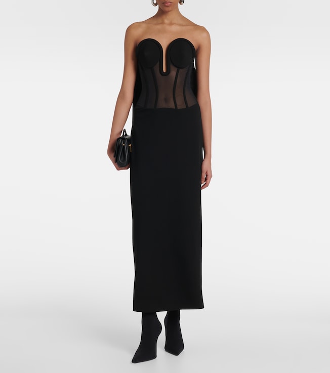 Jean Paul Gaultier Crêpe and tulle corset maxi dress