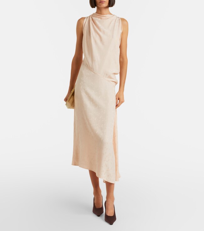 Victoria Beckham Asymmetric draped floral satin midi dress