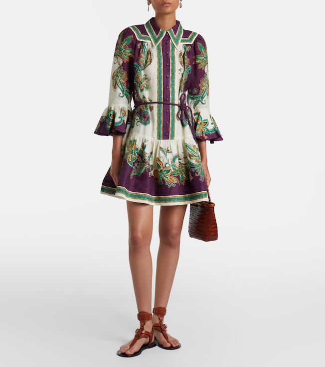 Alémais Ruthie printed ruffled linen minidress