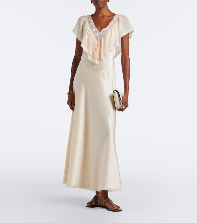 Dôen Léoris lace-trimmed ruffled silk midi dress