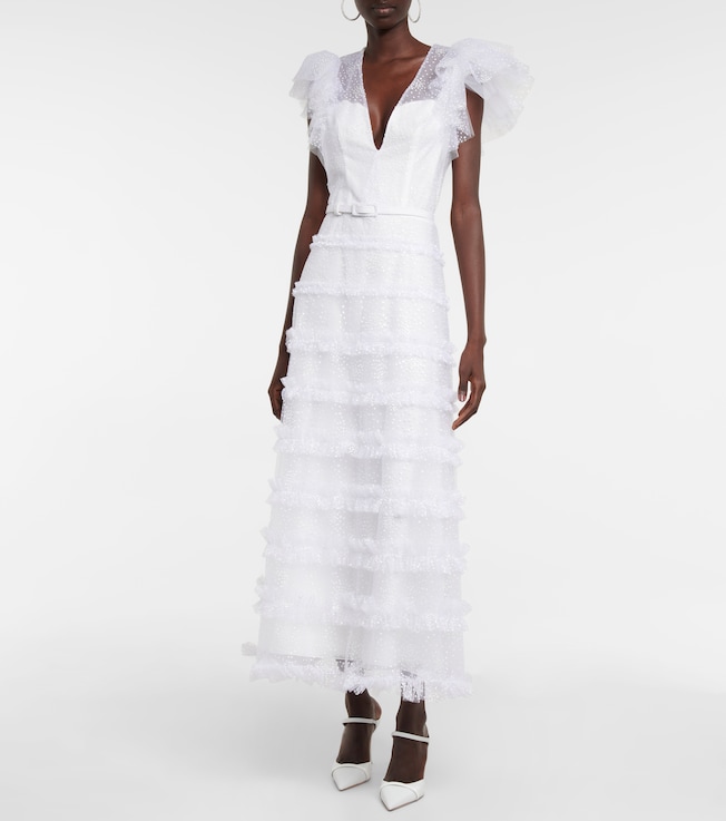 Costarellos Myra ruffled glitter tulle gown
