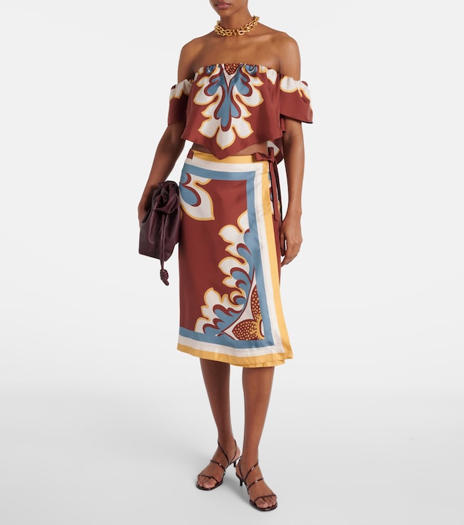 La DoubleJ Printed silk wrap skirt