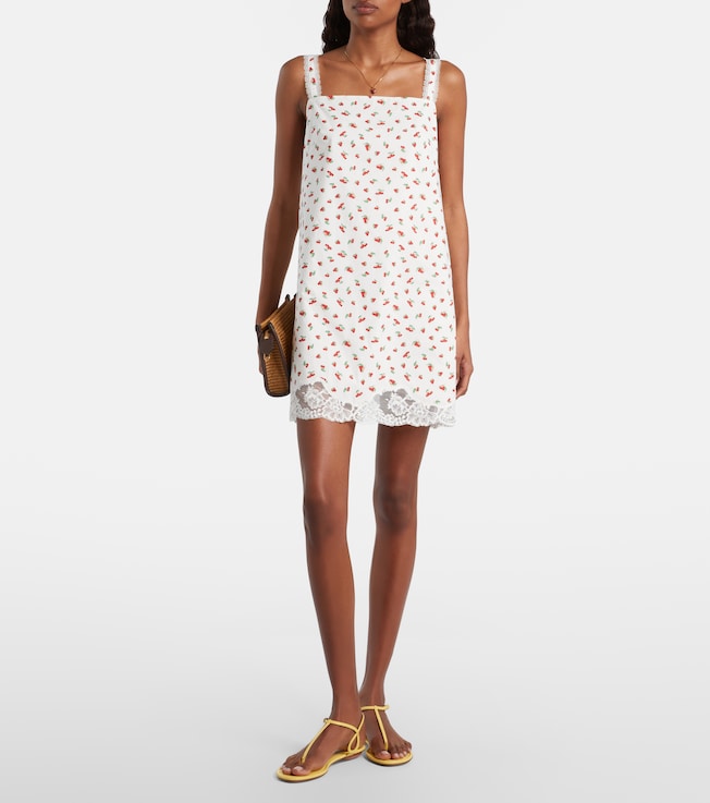 POSSE Delia lace-trimmed printed cotton minidress