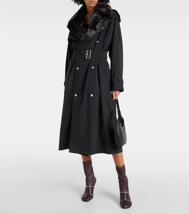 Burberry Faux fur-trimmed cotton-blend trench coat