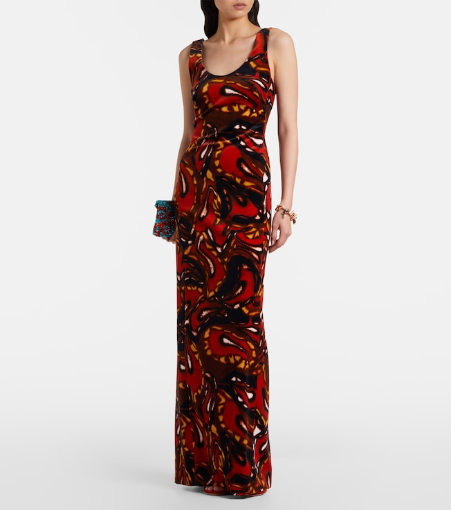 Dries Van Noten Printed cotton-blend velvet maxi dress