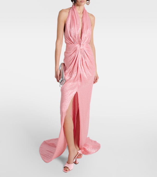 Costarellos Joa draped metallic georgette gown