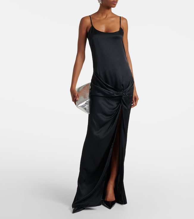 THE ATTICO Gathered satin slip dress