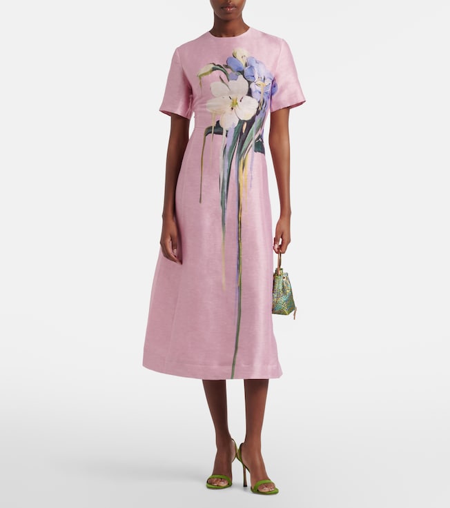 LEO LIN Caroline floral linen-blend midi dress