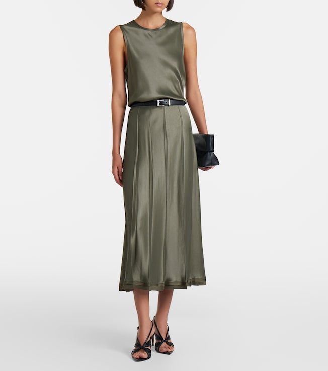Vince Pleated satin midi skirt