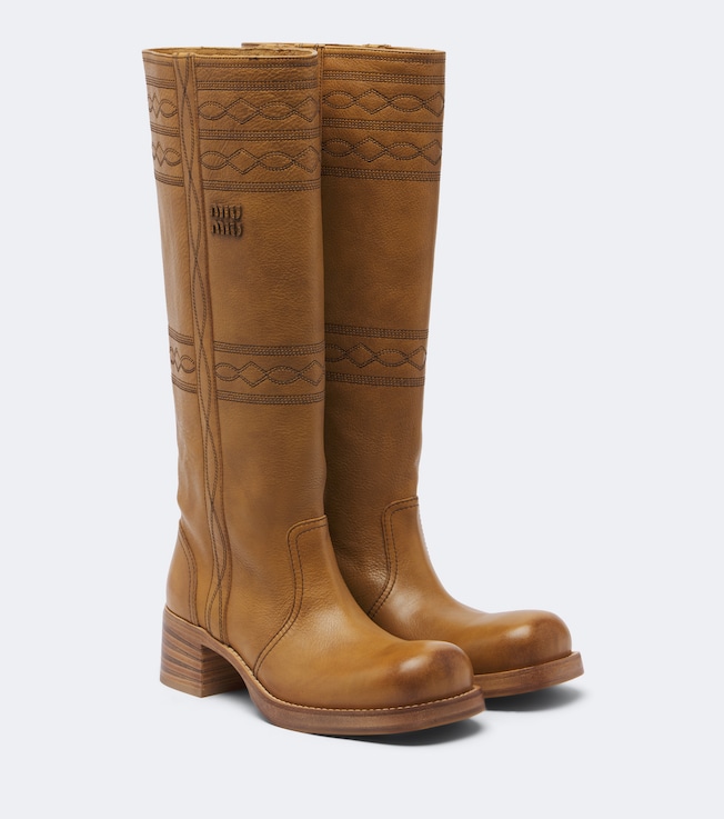 Miu Miu Miu Miu Embroidered leather knee-high boots