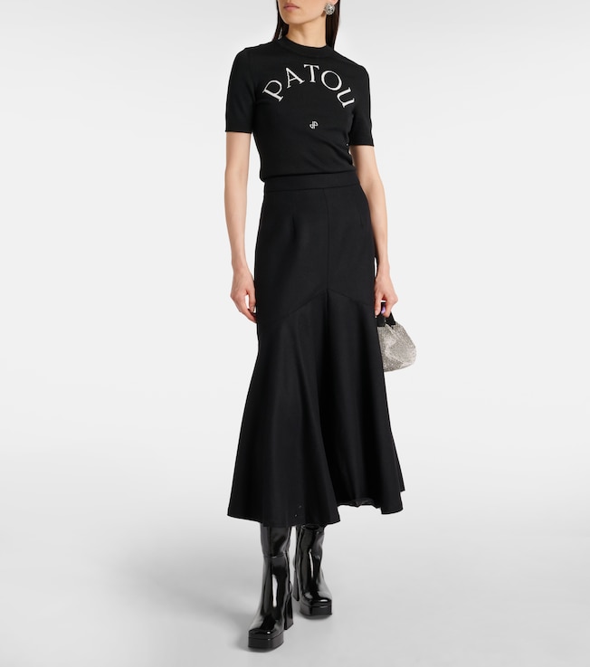 Patou Peplum wool-blend midi skirt