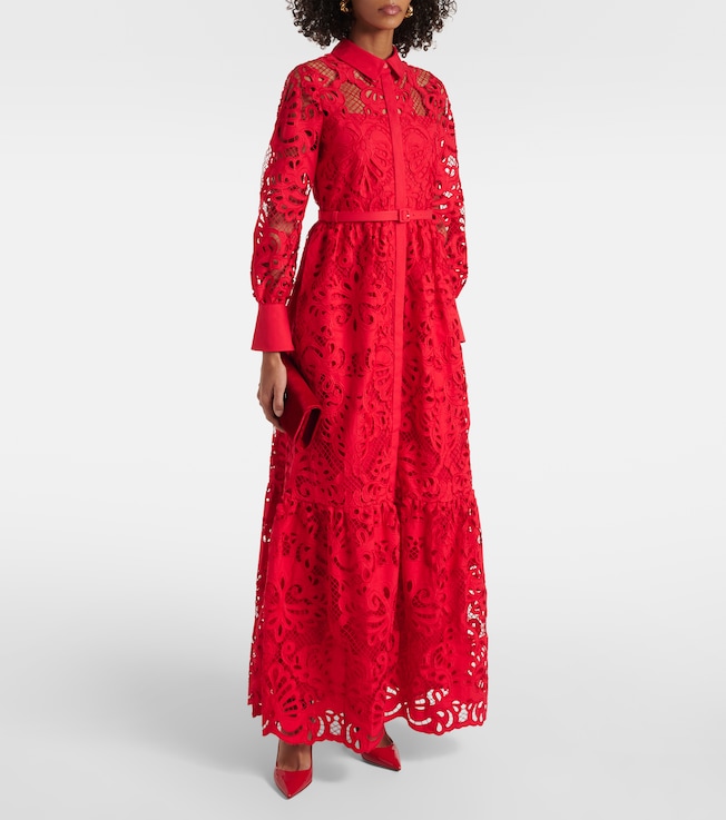 self-portrait - Burgundy Floral Lace Midi Dress | Plush